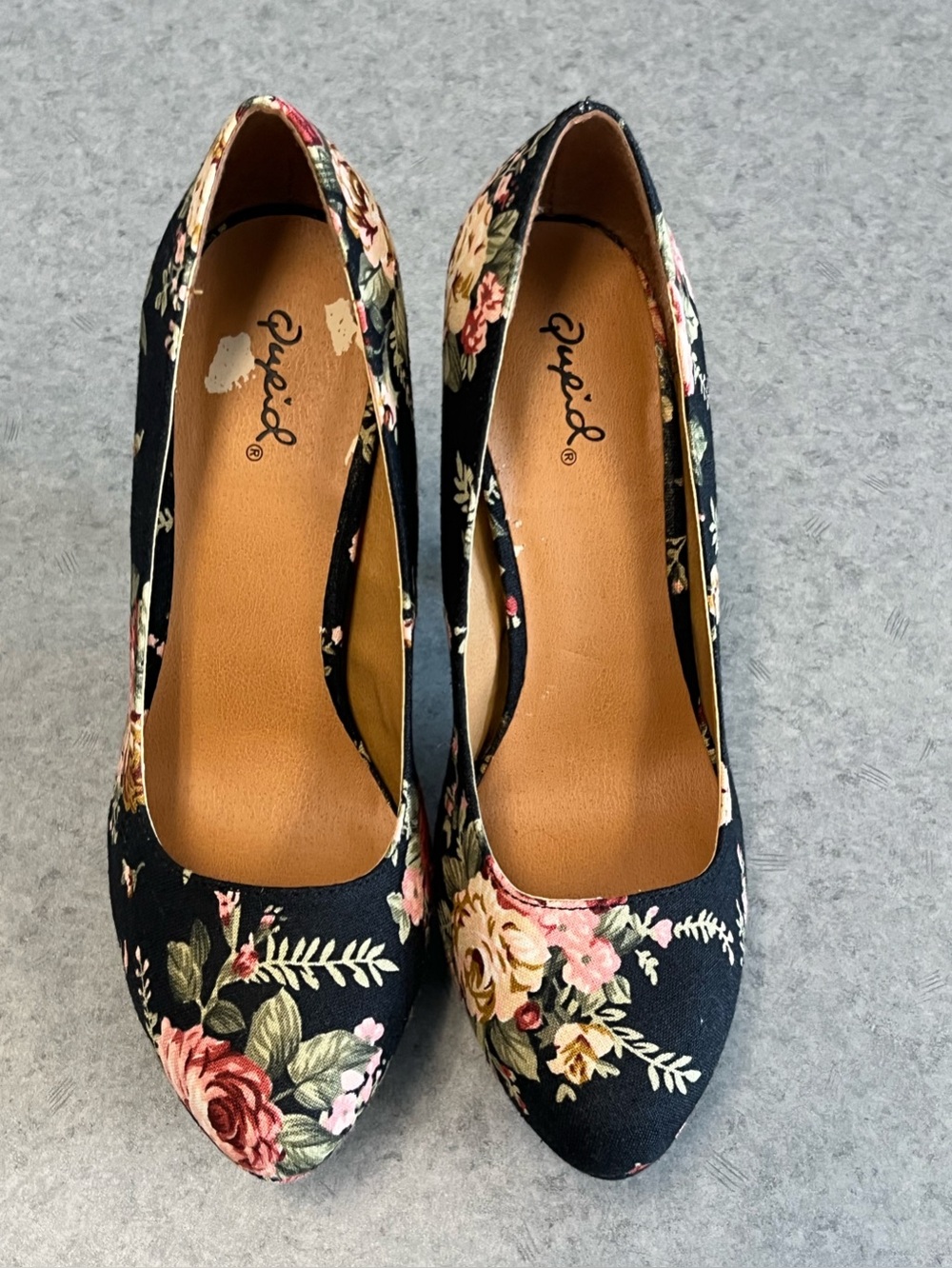 Qupid Black Floral Rose Platform Pumps 5” Stiletto—Women’s Size 7